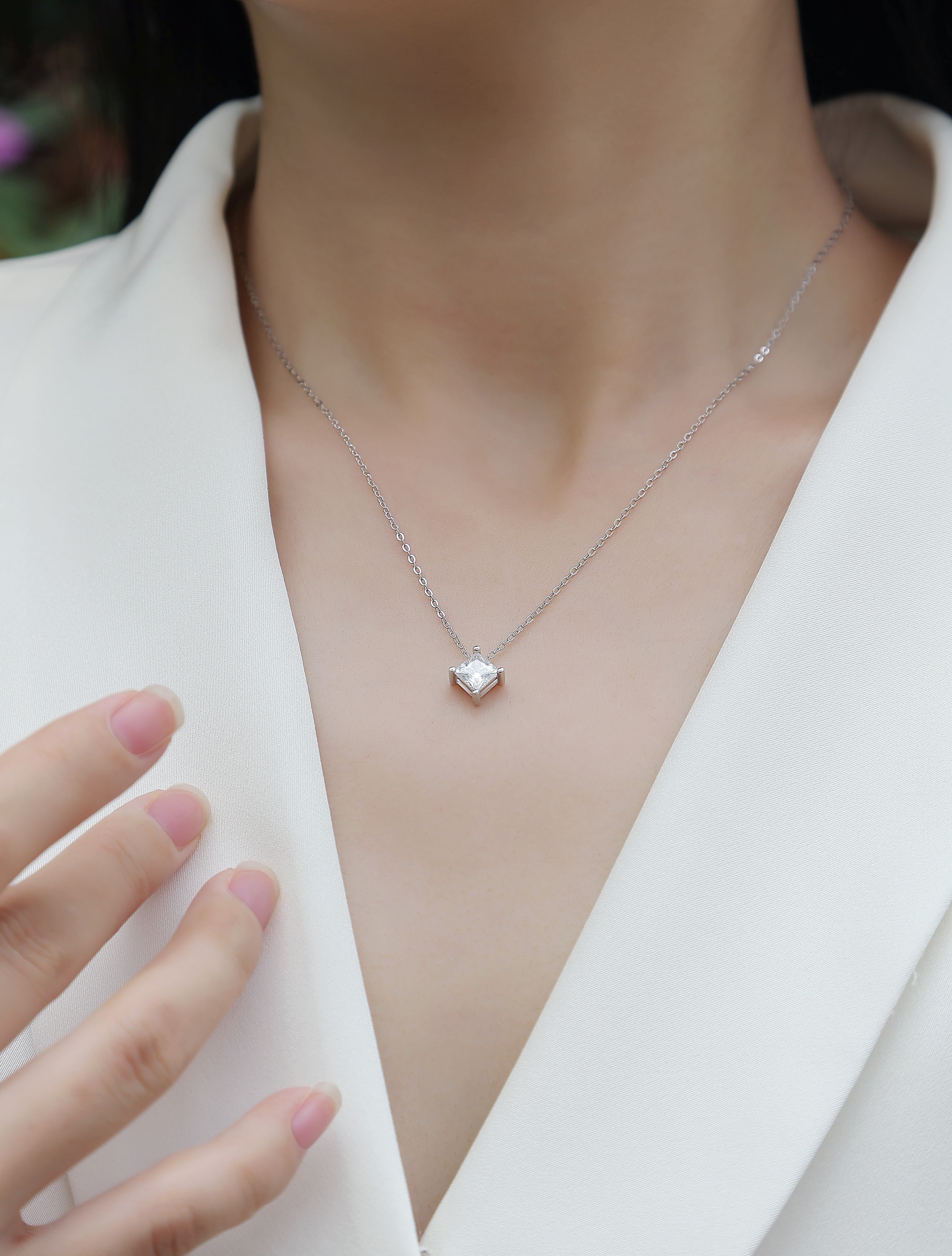 Square Moissanite Pendant Necklace - S925 Sterling Silver