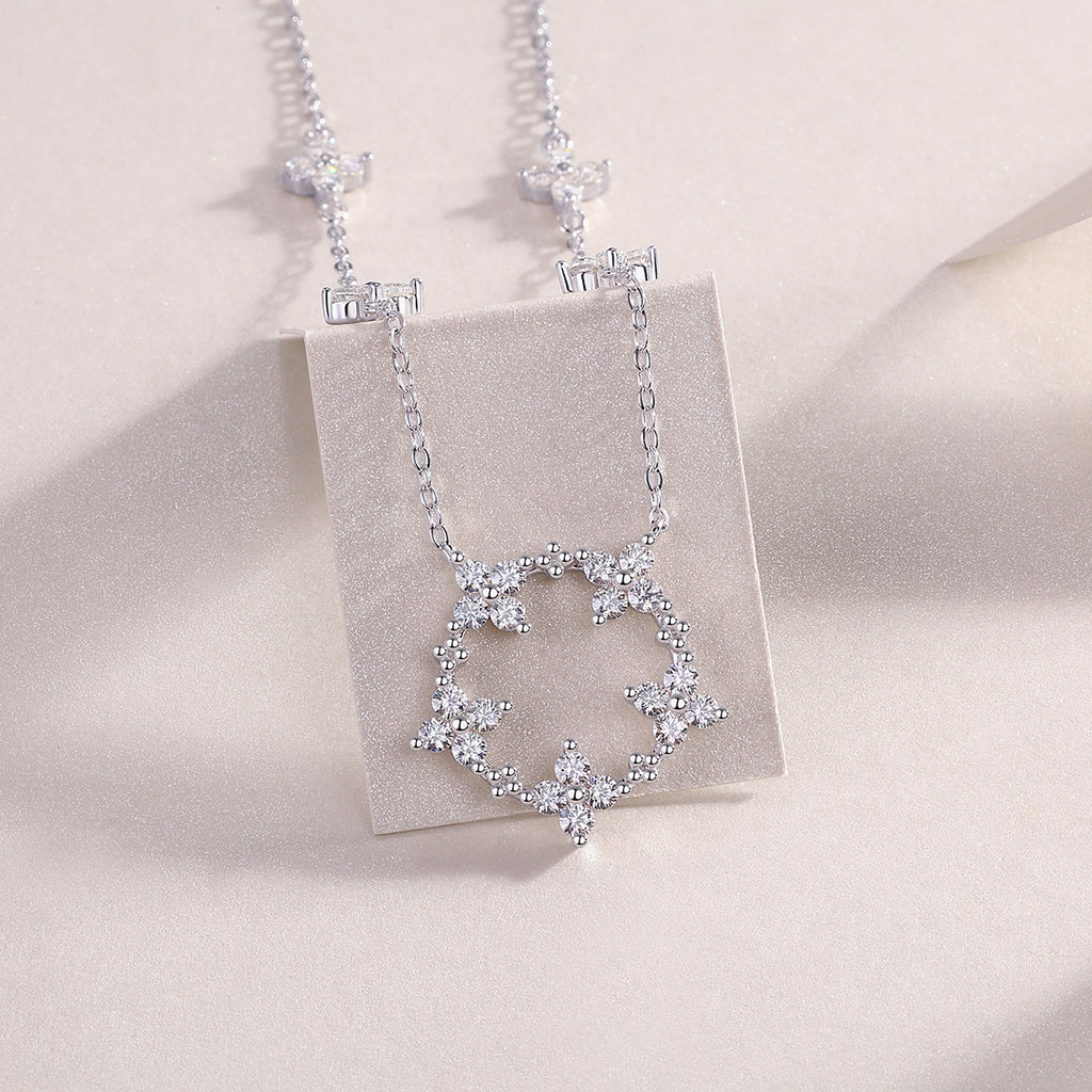 Moissanite Iris Flower Sterling Silver Necklace