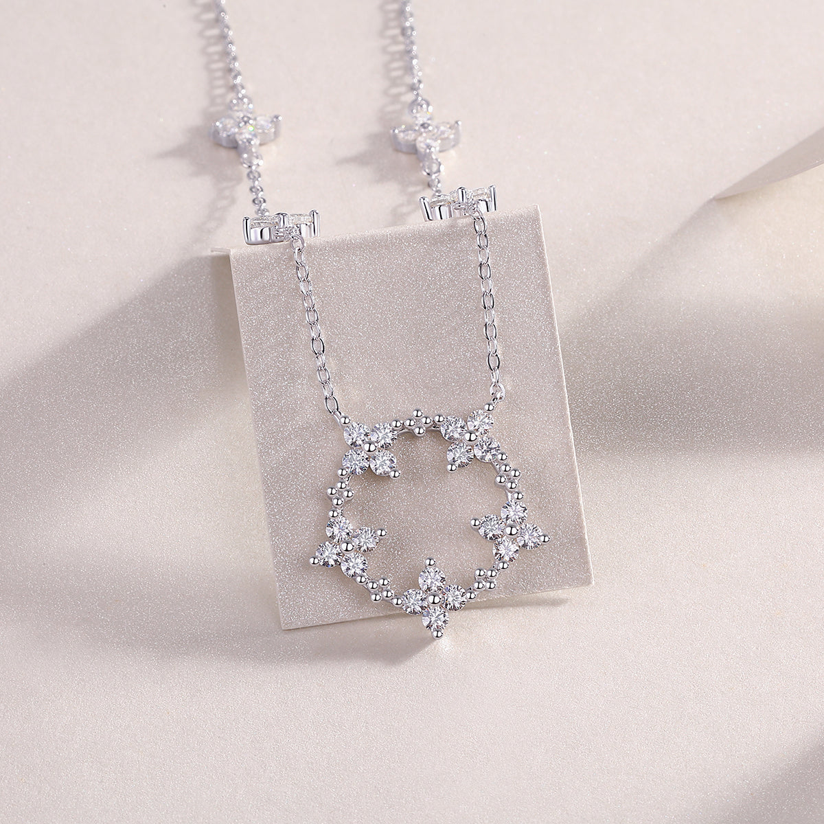 Moissanite Iris Flower Sterling Silver Necklace