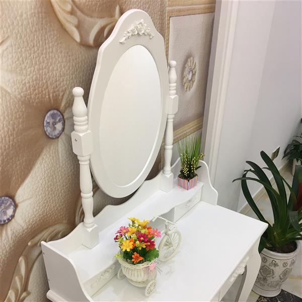 White Vanity Table Set with Mirror & Stool - 4-Drawer Makeup Dresser
