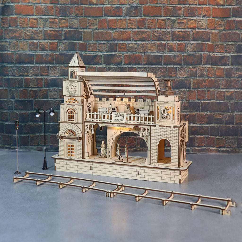 Railway Station 3D Wooden Puzzle Model Kit - Architectural Construction Set