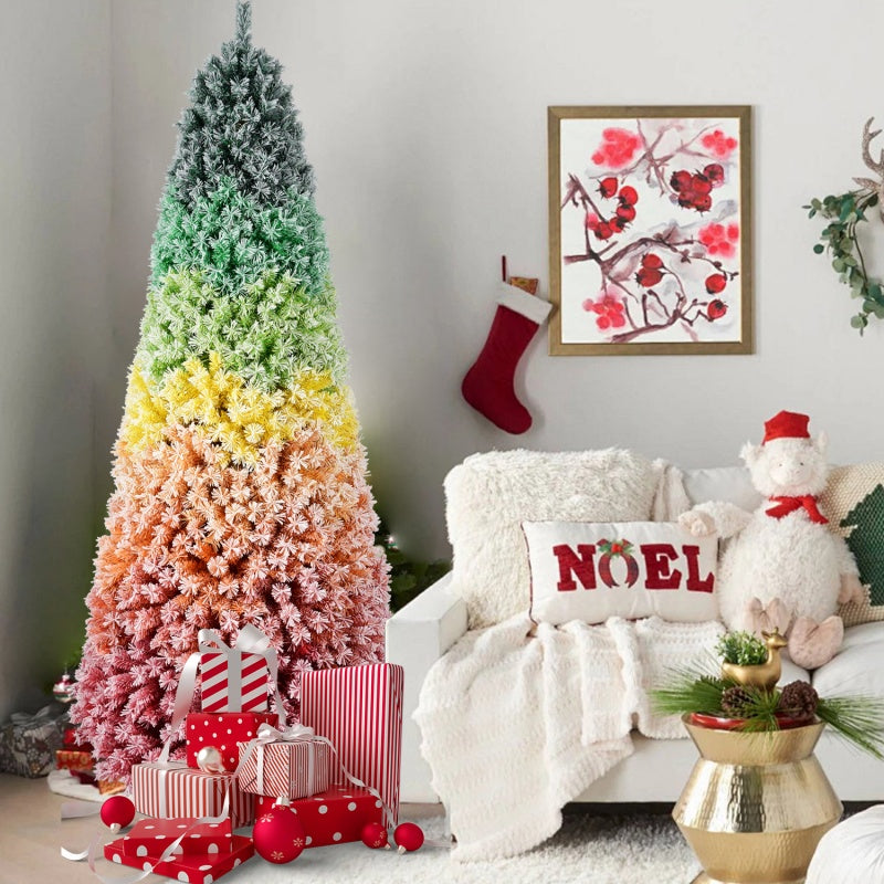 Rainbow Flocked Christmas Tree - Colorful Artificial Hinged Tree