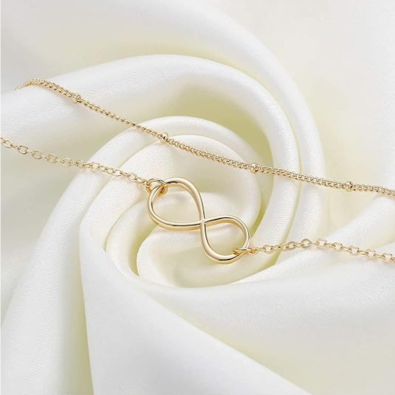 Dainty 14K Gold Plated Layered Evil Eye & Pearl Charm Bracelet