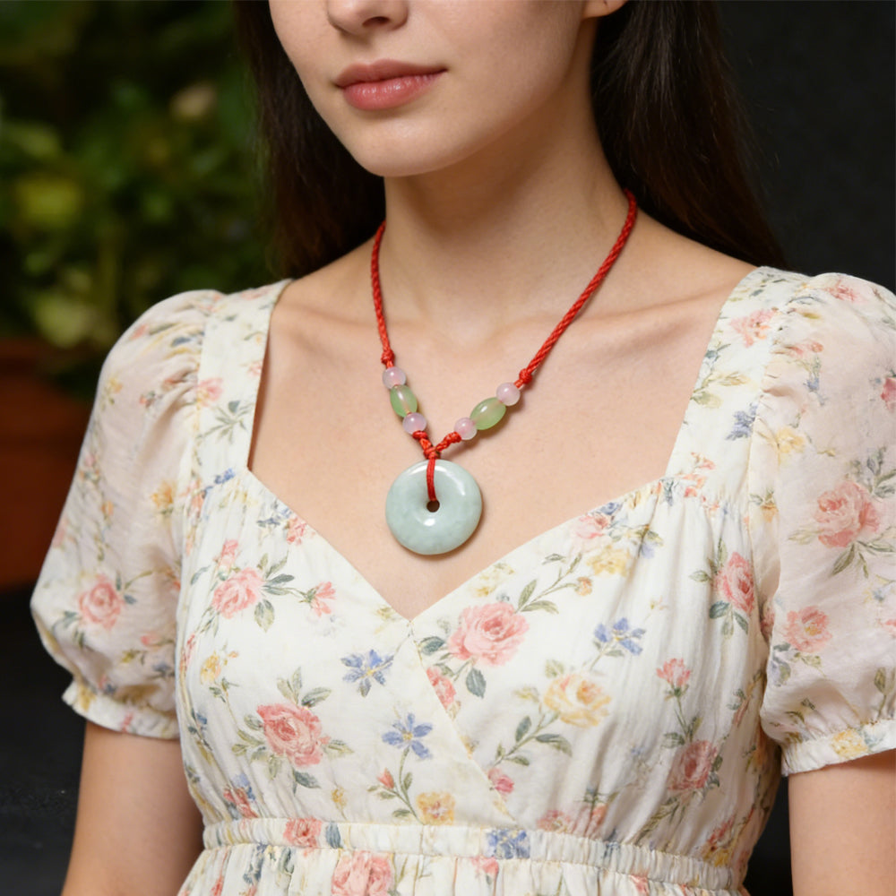 Jadeite Peace Donut Healing Stone Necklace