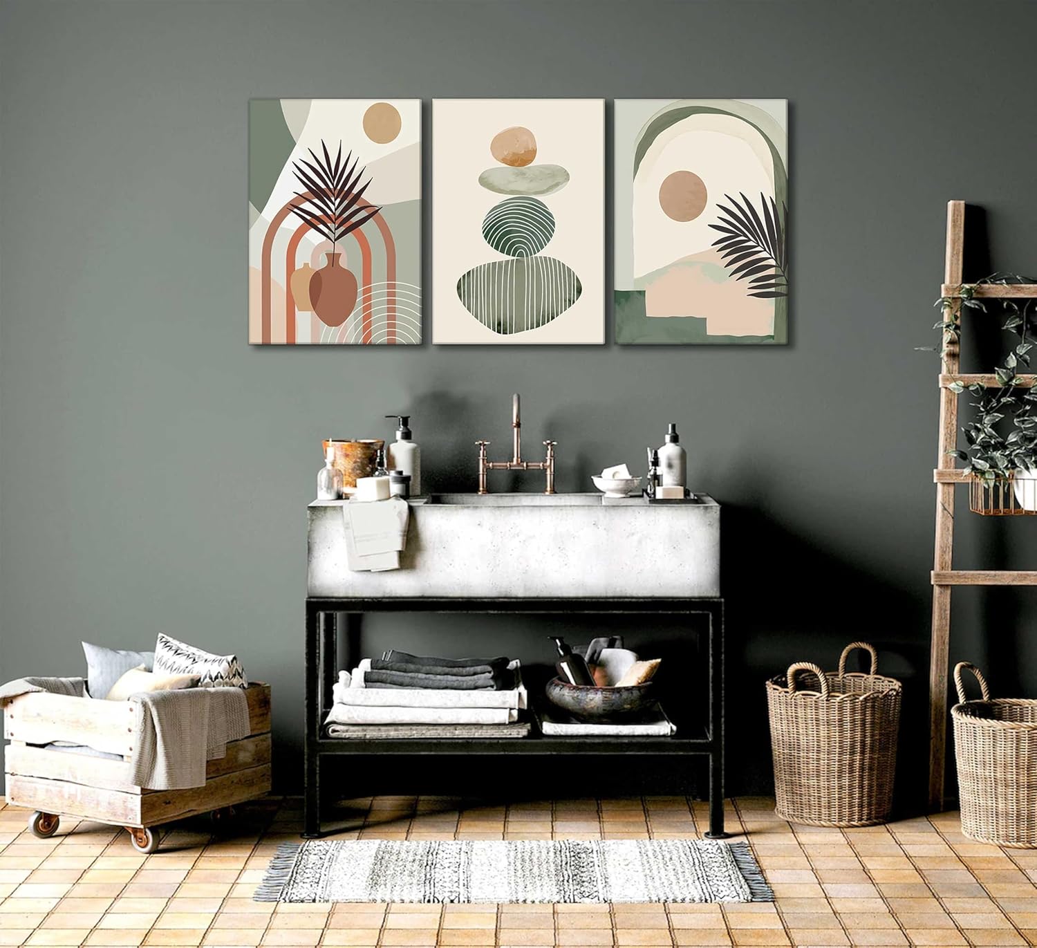 3-Piece Boho Canvas Wall Art Set - Framed & Ready to Hang (12" x 16")
