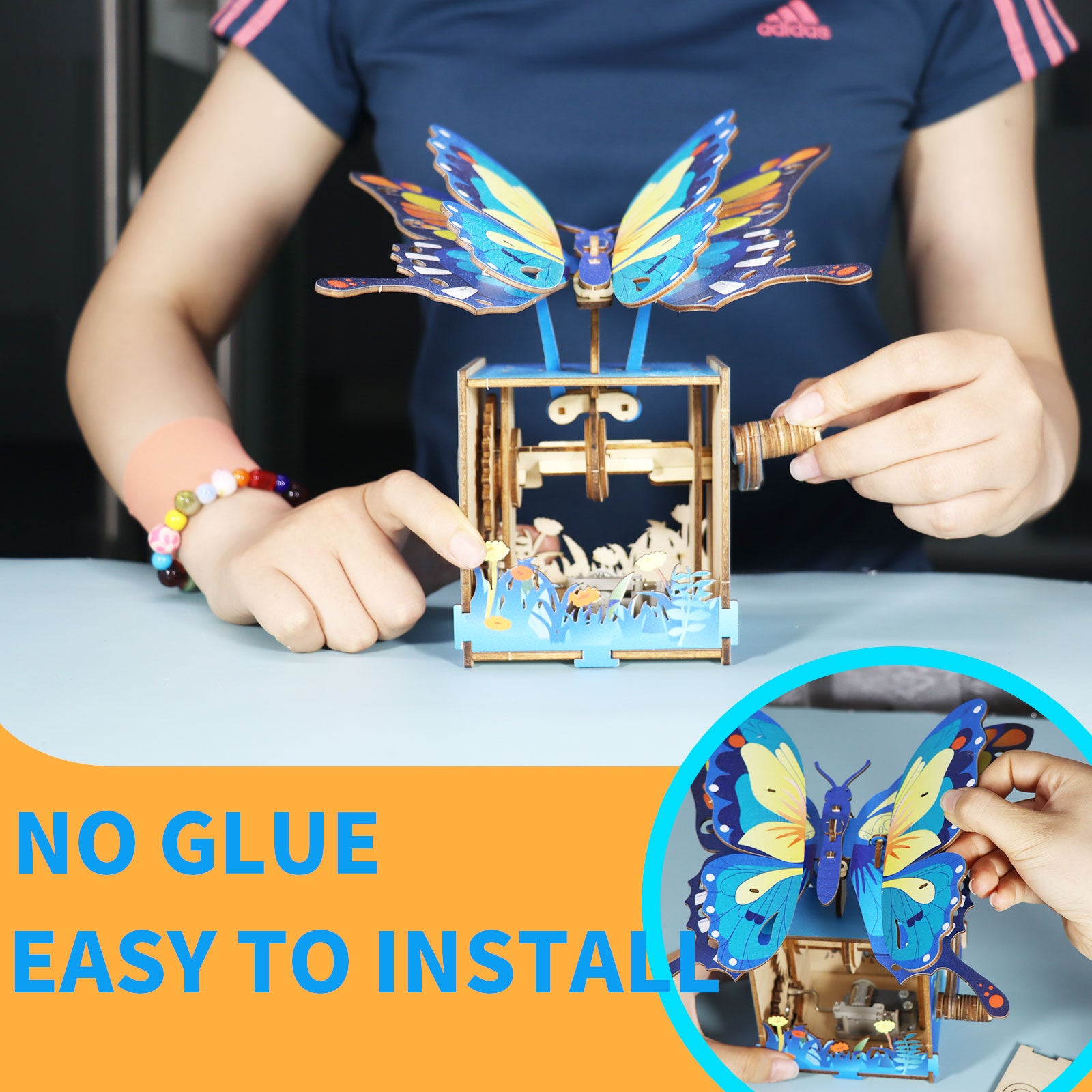 Colorful Butterfly Music Box 3D Wooden Puzzle - You Are My Sunshine Musical Assembly Kit
