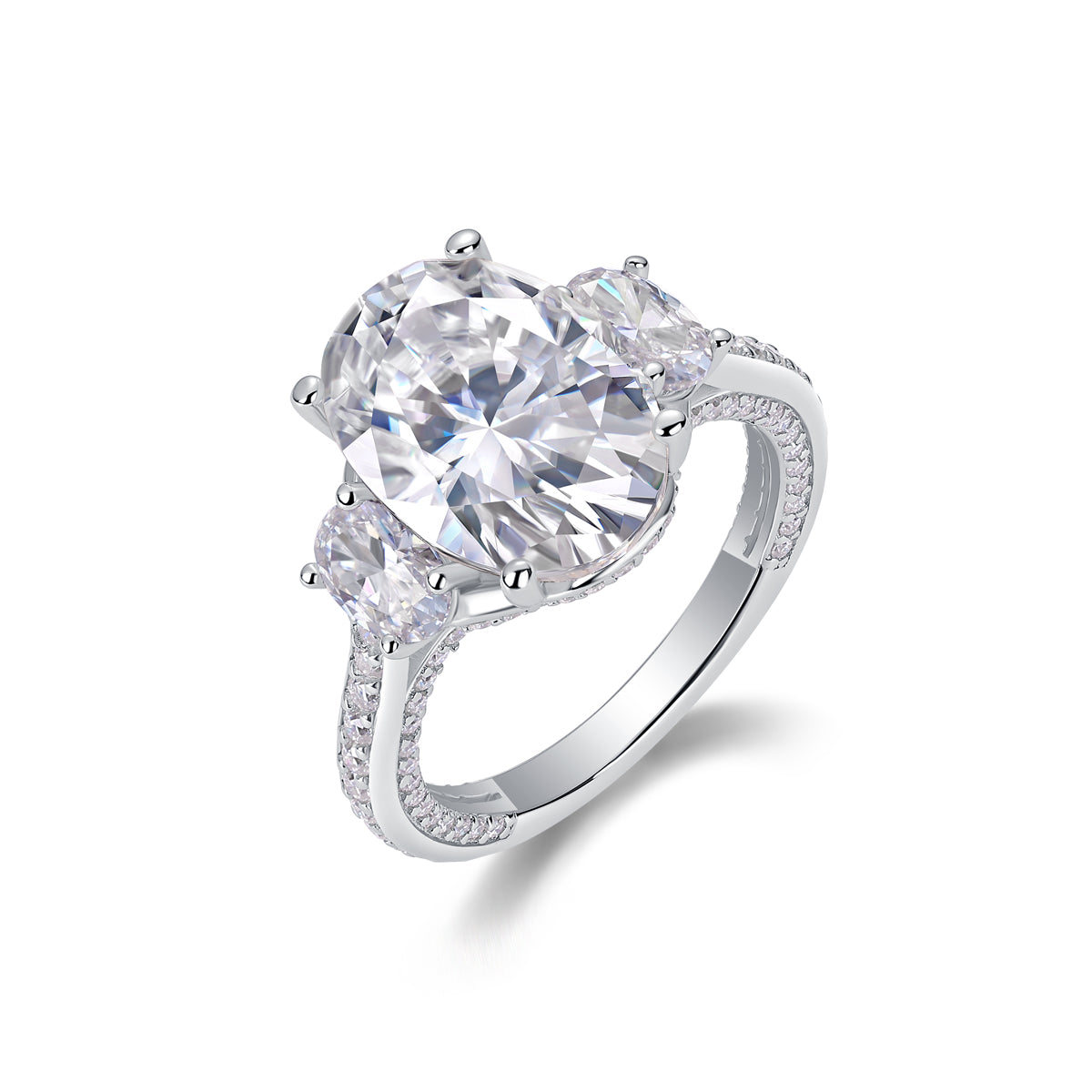 Oval Moissanite Platinum-Plated S925 Sterling Silver Ring