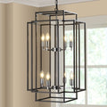 8-Light Industrial Farmhouse Chandelier - Black & Chrome Tiered Pendant