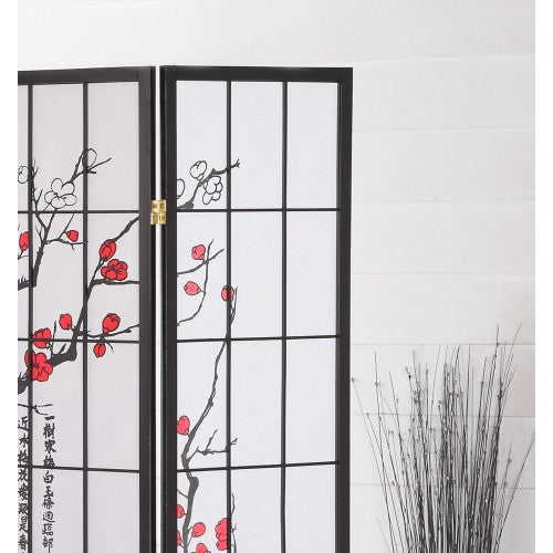 4-Panel Japanese Room Divider - Plum Blossom Design