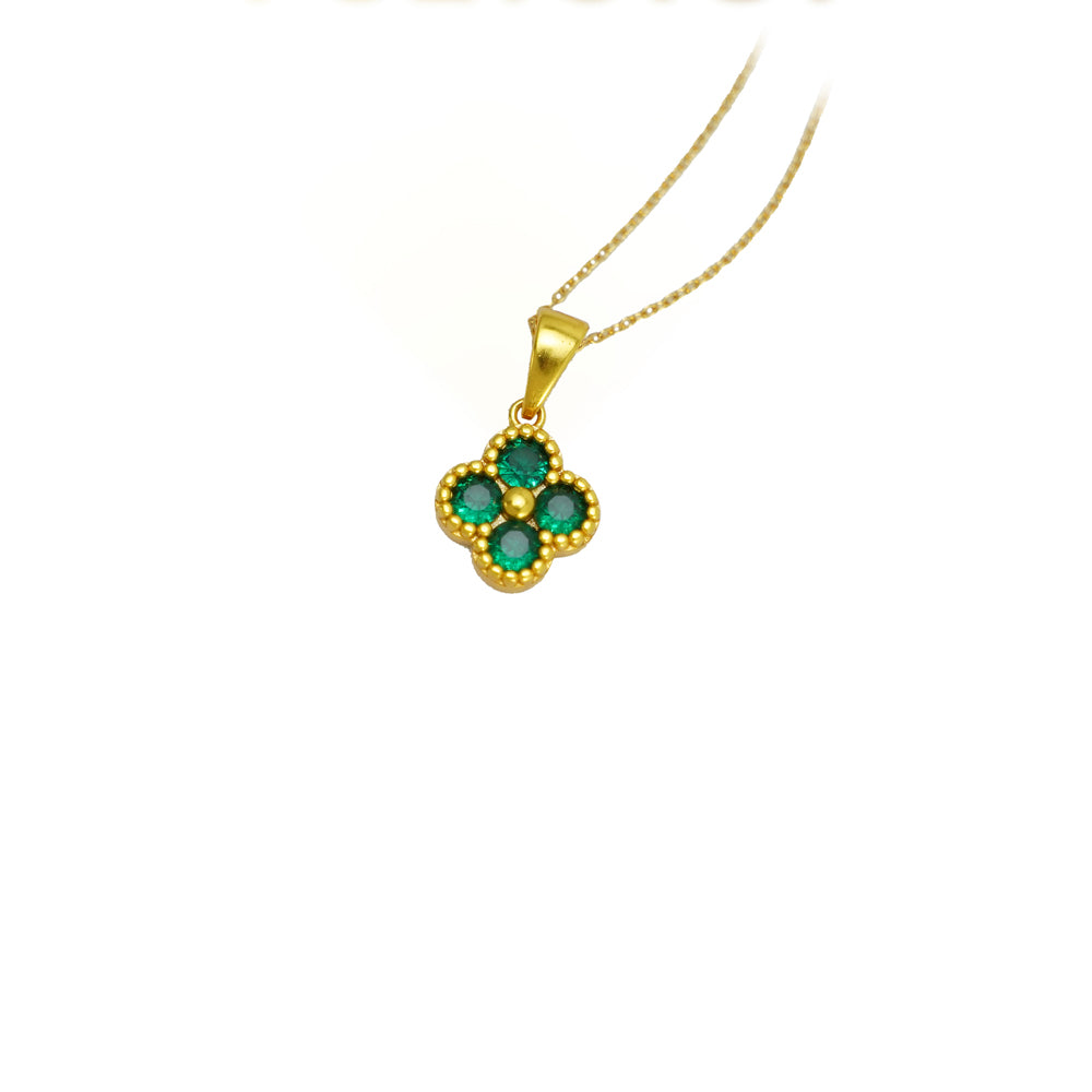 Green Four Leaf Clover 24K Gold Necklace