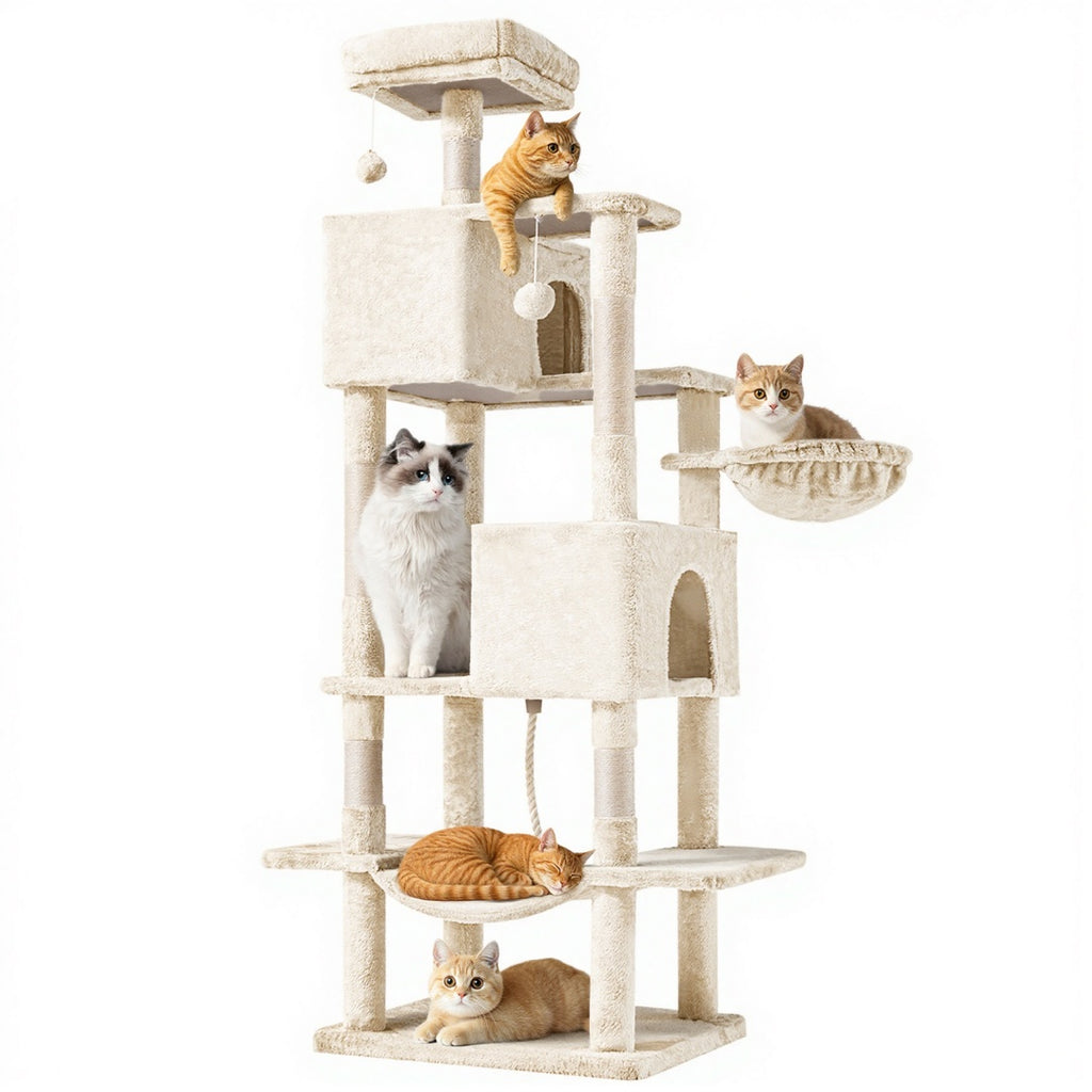 66" Multi-Level Cat Tree Tower with Condos and Scratching Posts