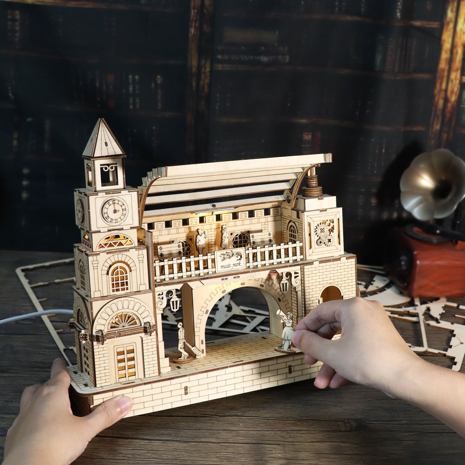 Railway Station 3D Wooden Puzzle Model Kit - Architectural Construction Set