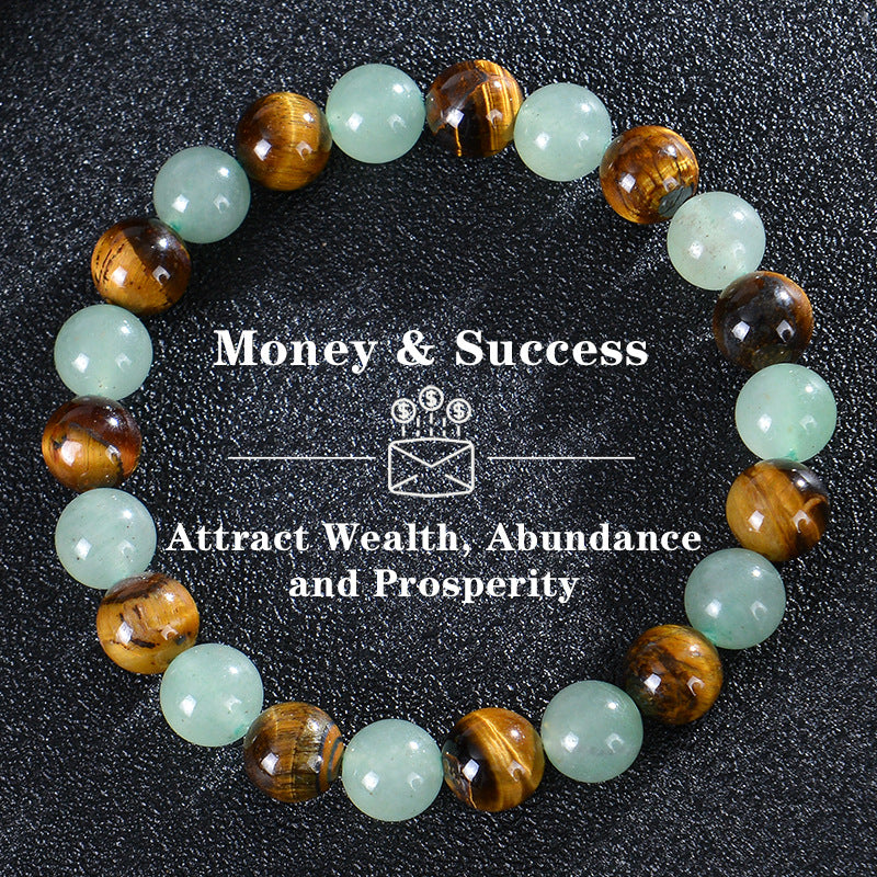 Natural Tiger Eye and Green Jade Gemstone Bracelet
