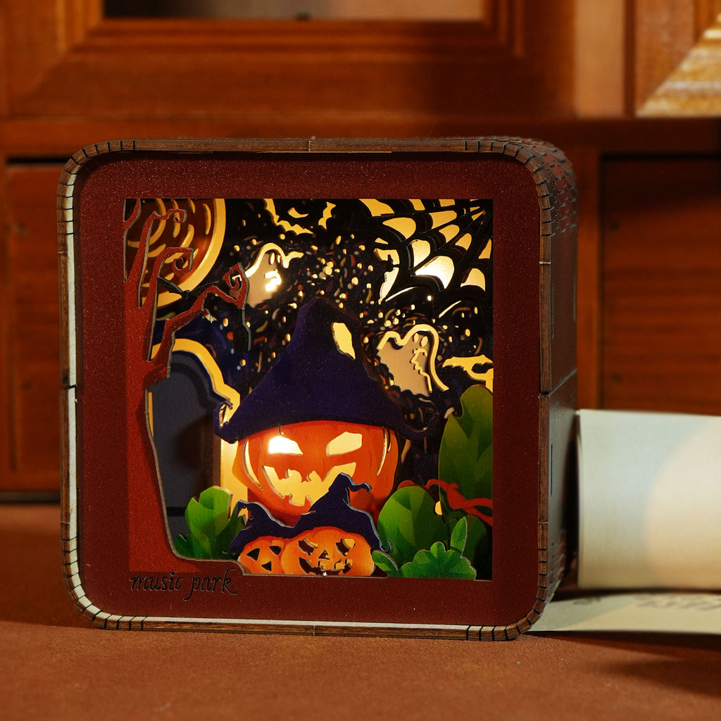Halloween Night Light 3D Wooden Puzzle - Illuminated Spooky Scene Model Kit