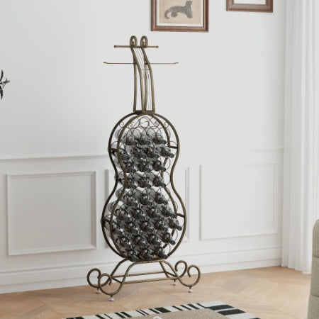 Cello-Shaped Wine Rack with Storage - Freestanding Baker's Rack