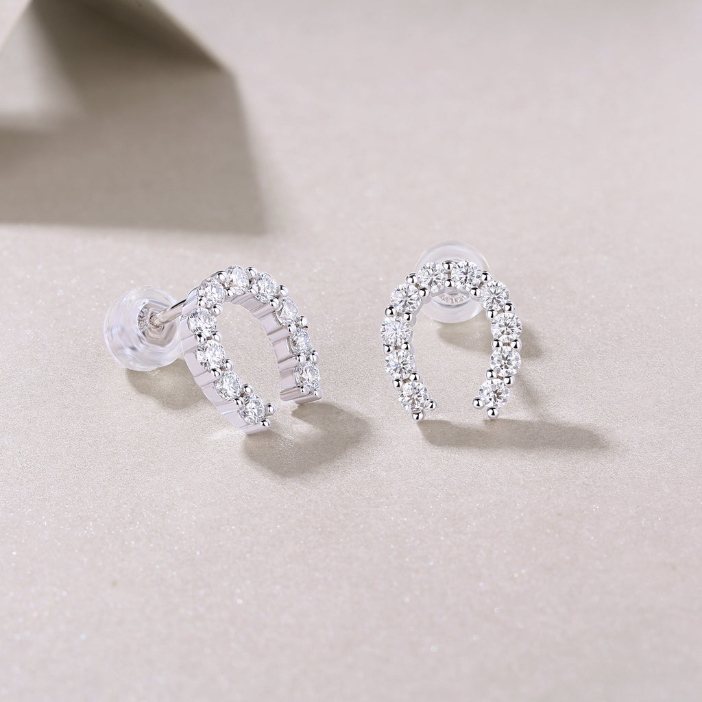 Moissanite Horseshoe Stud Earrings in Sterling Silver