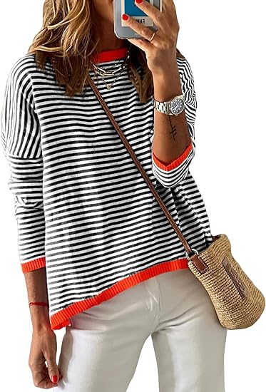 Women's Striped Hoodie - Casual Pullover Sweatshirt