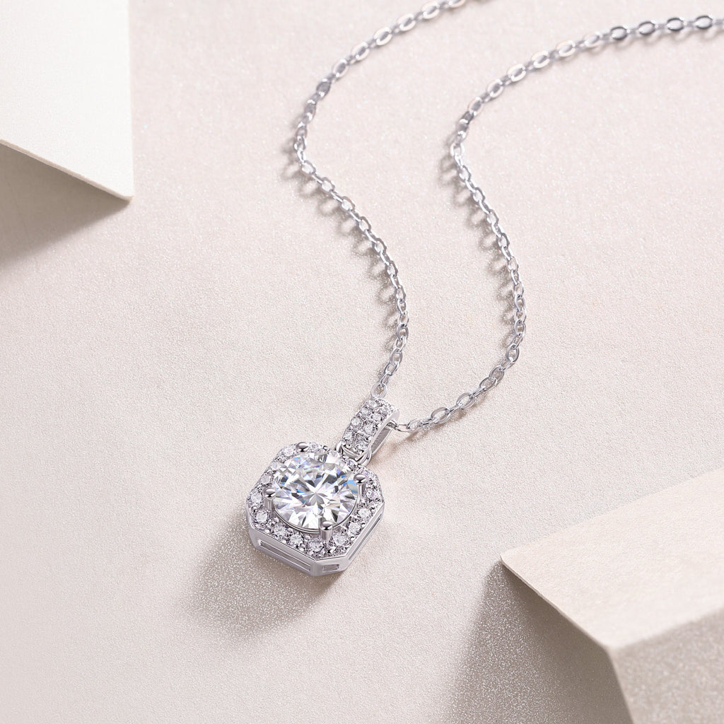 1-Carat Moissanite Solitaire Pendant Necklace in S925 Sterling Silver with Platinum Plating