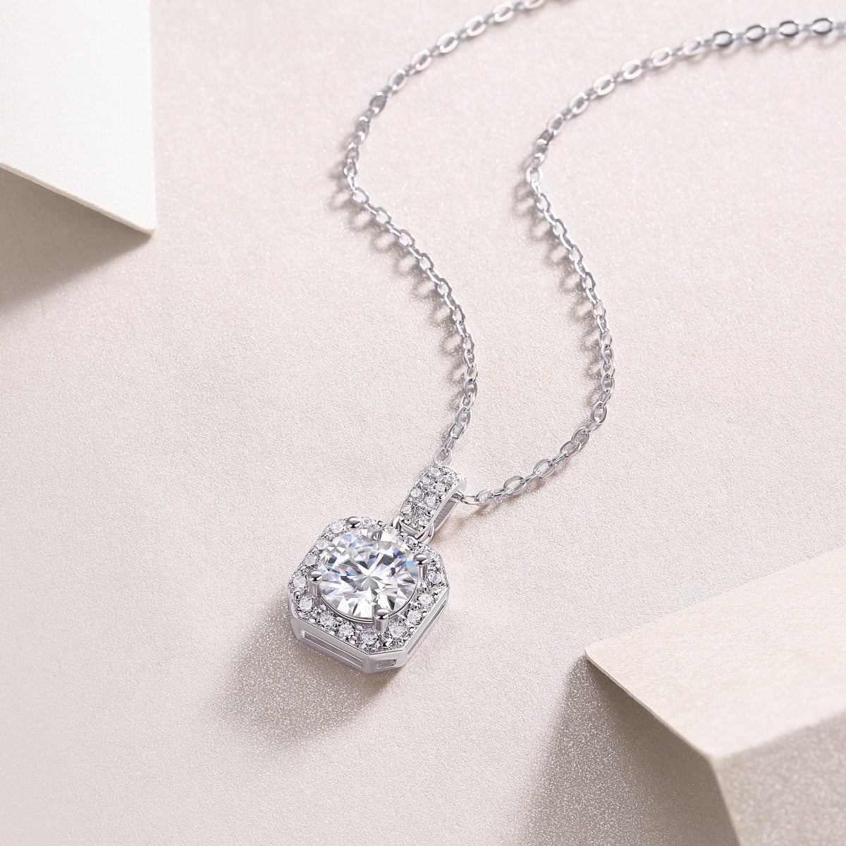1-Carat Moissanite Solitaire Pendant Necklace in S925 Sterling Silver with Platinum Plating