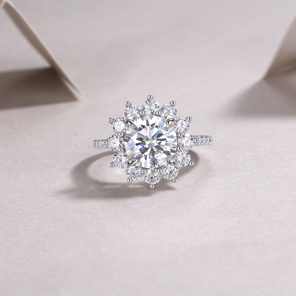 Sunflower 3-Carat Moissanite Bezel Ring in Platinum-Plated S925 Sterling Silver