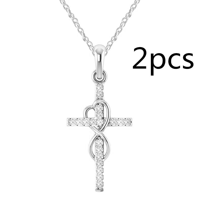 Alloy Pendant with Diamond and Cross Necklace