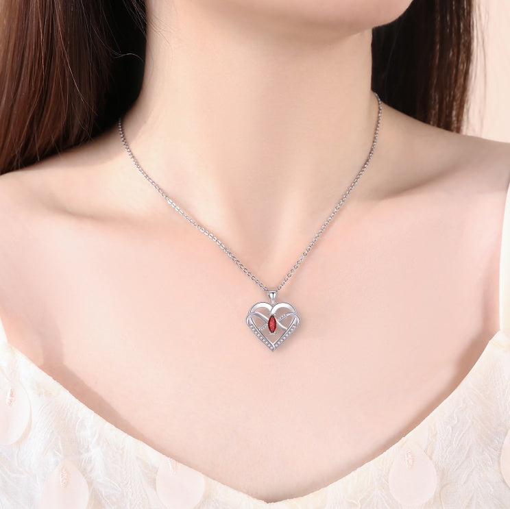 Infinity Butterfly Heart Necklace - 14K White Gold Plated with Cubic Zirconia