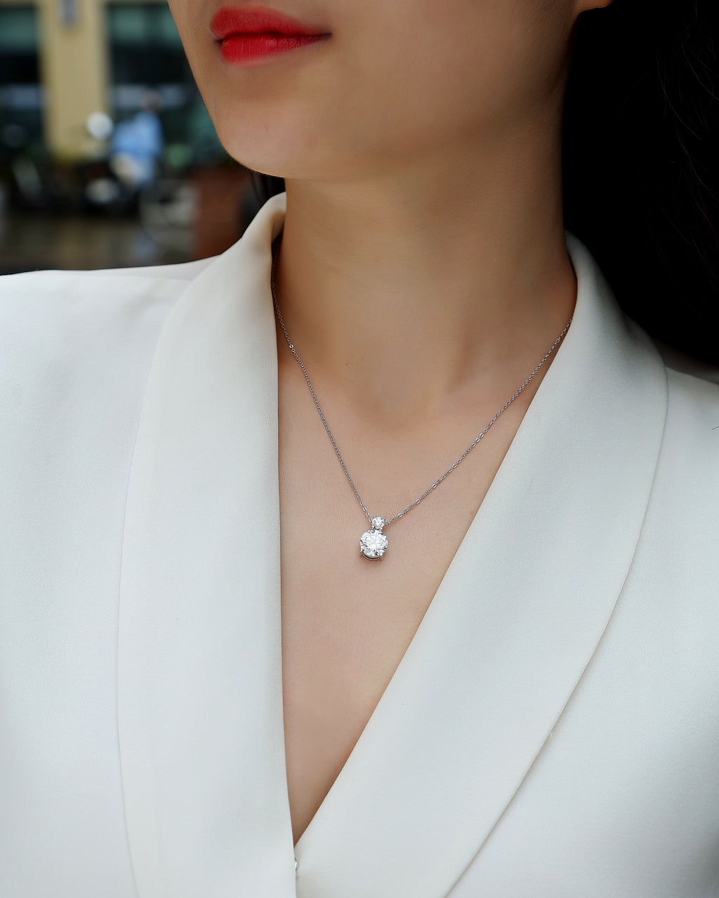 Jazz Manor Moissanite Pendant Necklace — 3ct, S925 Sterling Silver, Platinum-Plated