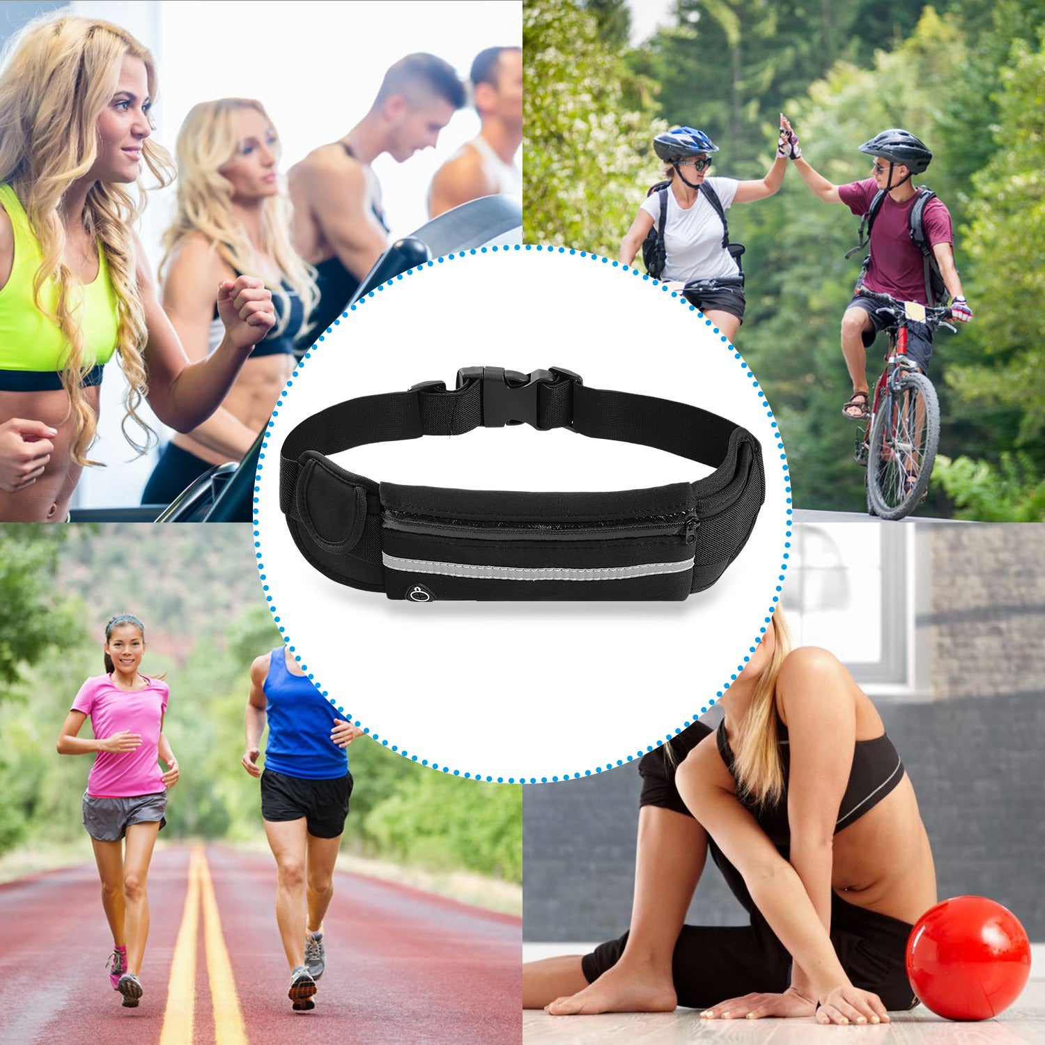 Waterproof Running Belt with 3 Pockets - Adjustable Waist Pack
