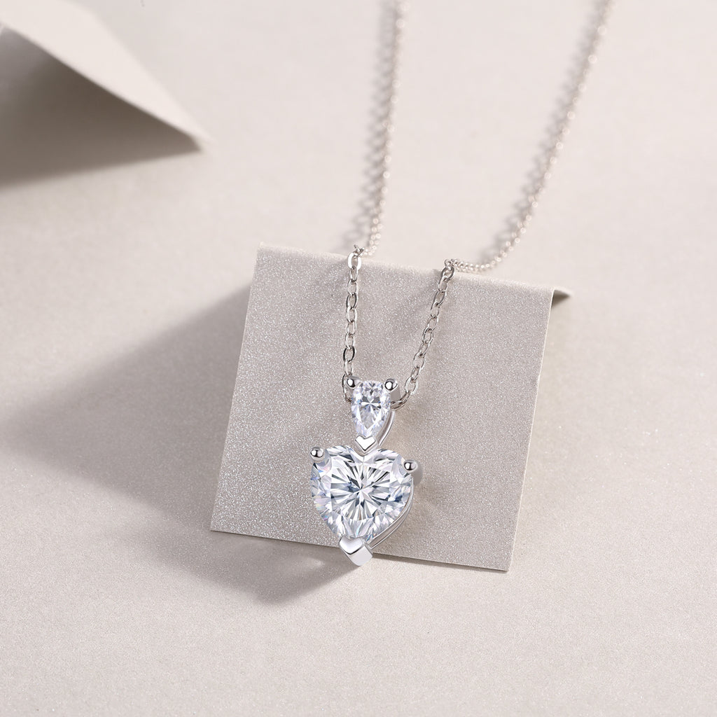 Heart Moissanite Necklace - S925 Sterling Silver Platinum-Plated with Chain