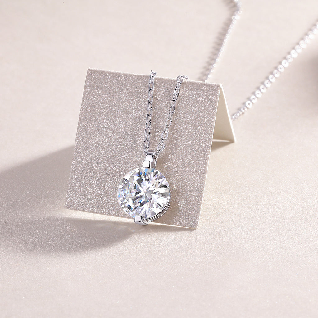 Moissanite Solitaire Pendant Necklace in S925 Sterling Silver with Platinum Plating