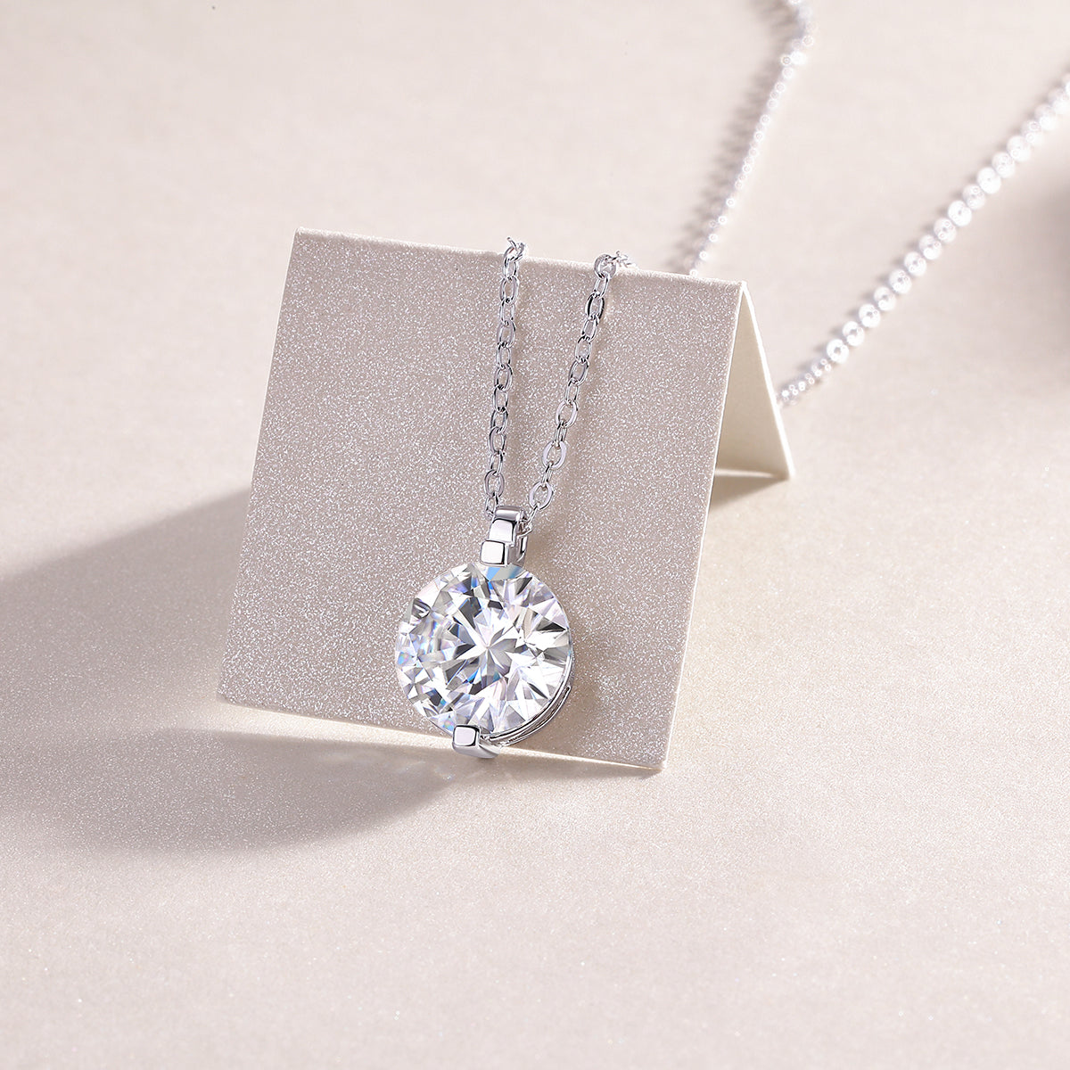 Moissanite Solitaire Pendant Necklace in S925 Sterling Silver with Platinum Plating