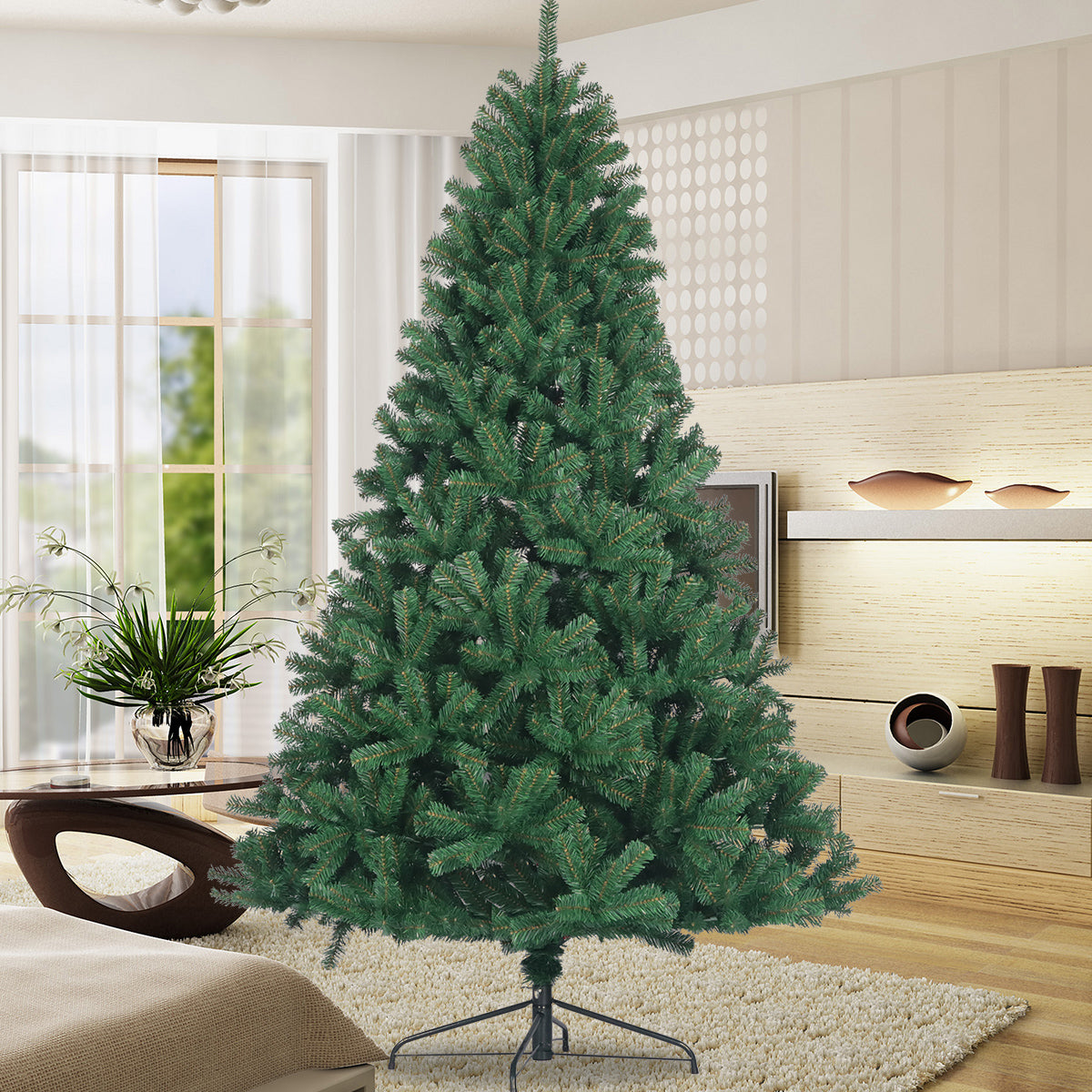 6 Foot Artificial Christmas Tree - Unlit Spruce with 1000 Branch Tips & Metal Stand