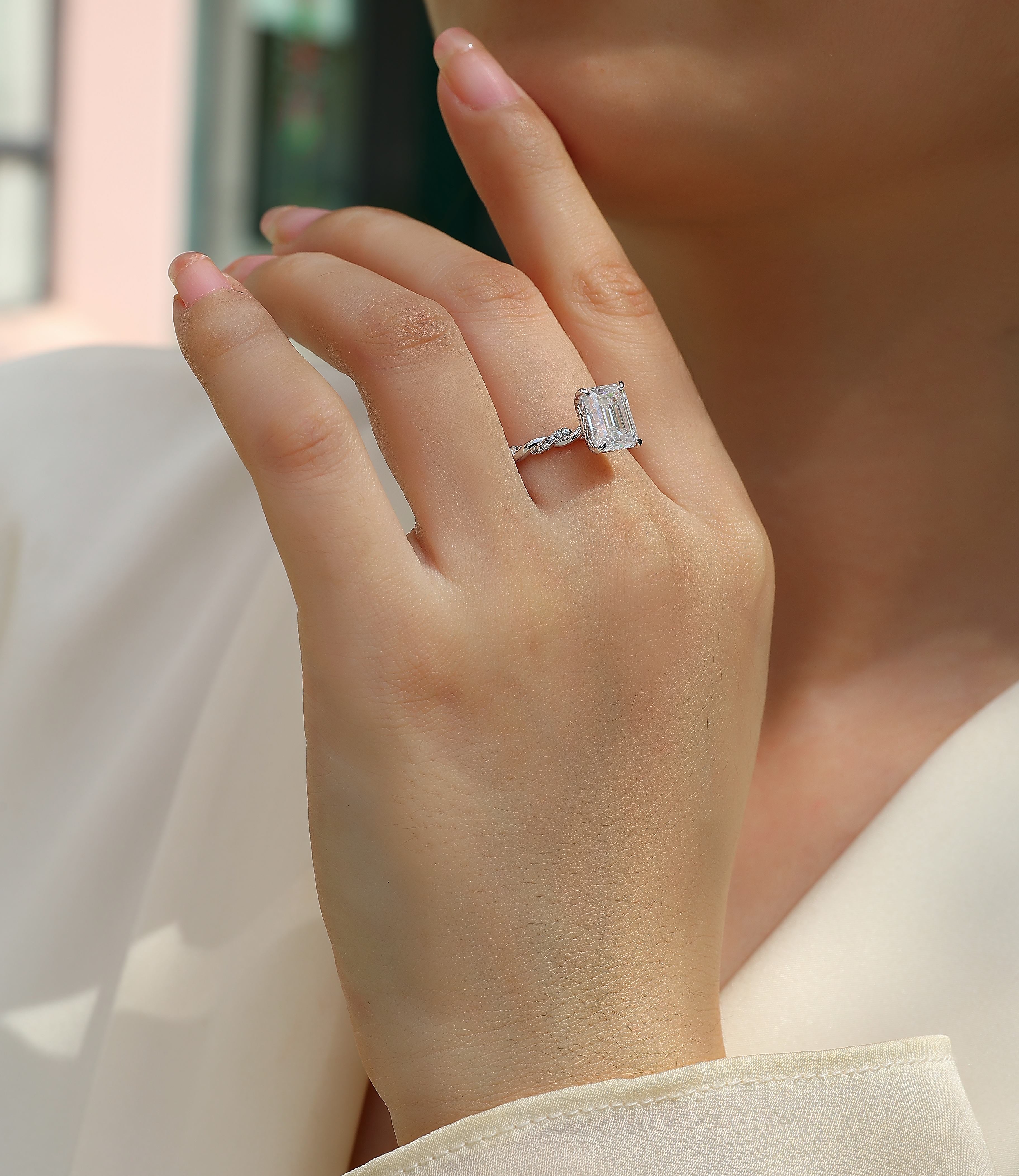 Octagonal Moissanite Ring - S925 Sterling Silver Platinum-Plated