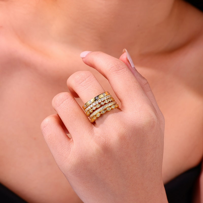 Starlight Golden Melody Moissanite Ring Set - S925 Sterling Silver