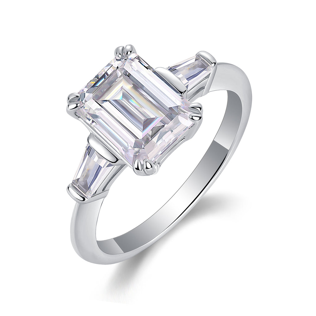 Octagonal Moissanite Ring - S925 Sterling Silver Platinum-Plated