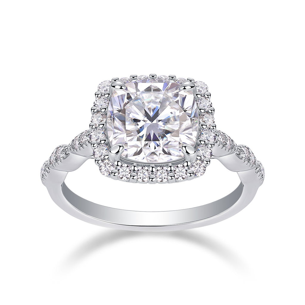 Gorgeous Square Cushion Moissanite Bezel Ring – S925 Sterling Silver, Platinum Plated