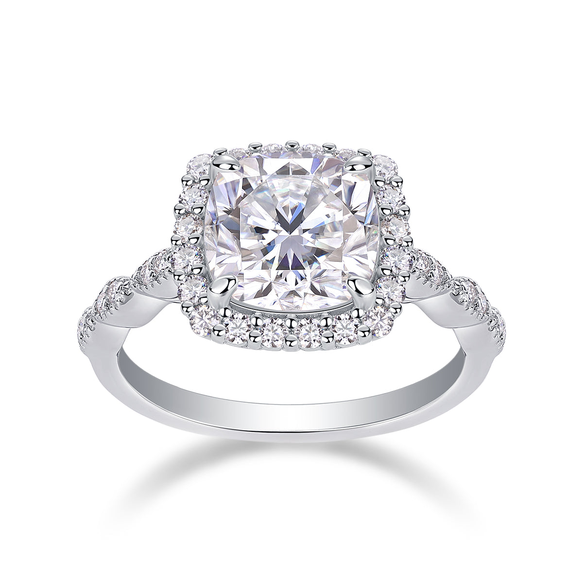 Gorgeous Square Cushion Moissanite Bezel Ring – S925 Sterling Silver, Platinum Plated