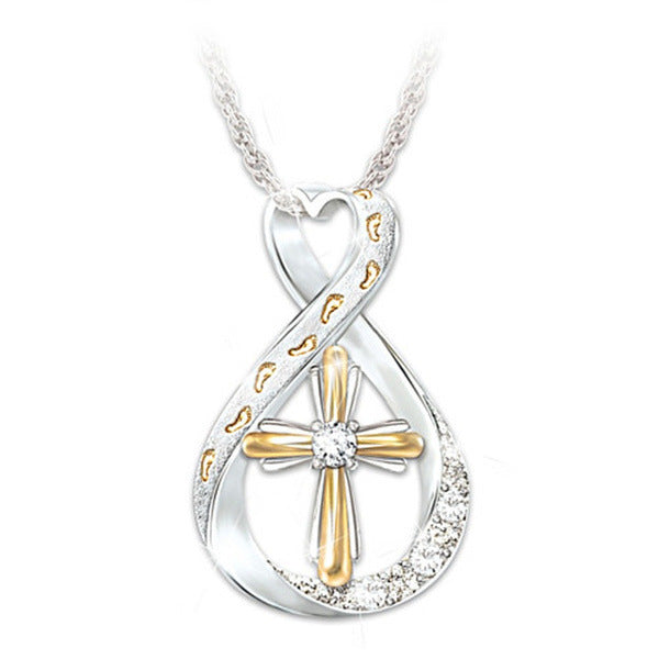 Cross Footprint Diamond Pendant, Two-Tone