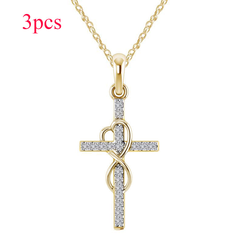 Alloy Pendant with Diamond and Cross Necklace