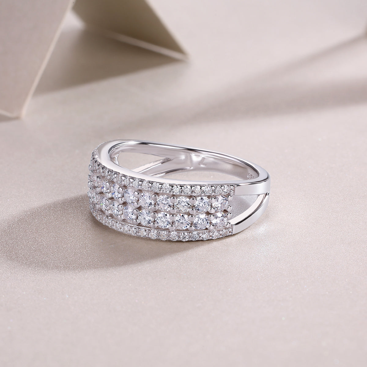 Multi-Row Moissanite Ring - S925 Sterling Silver Luxury Band