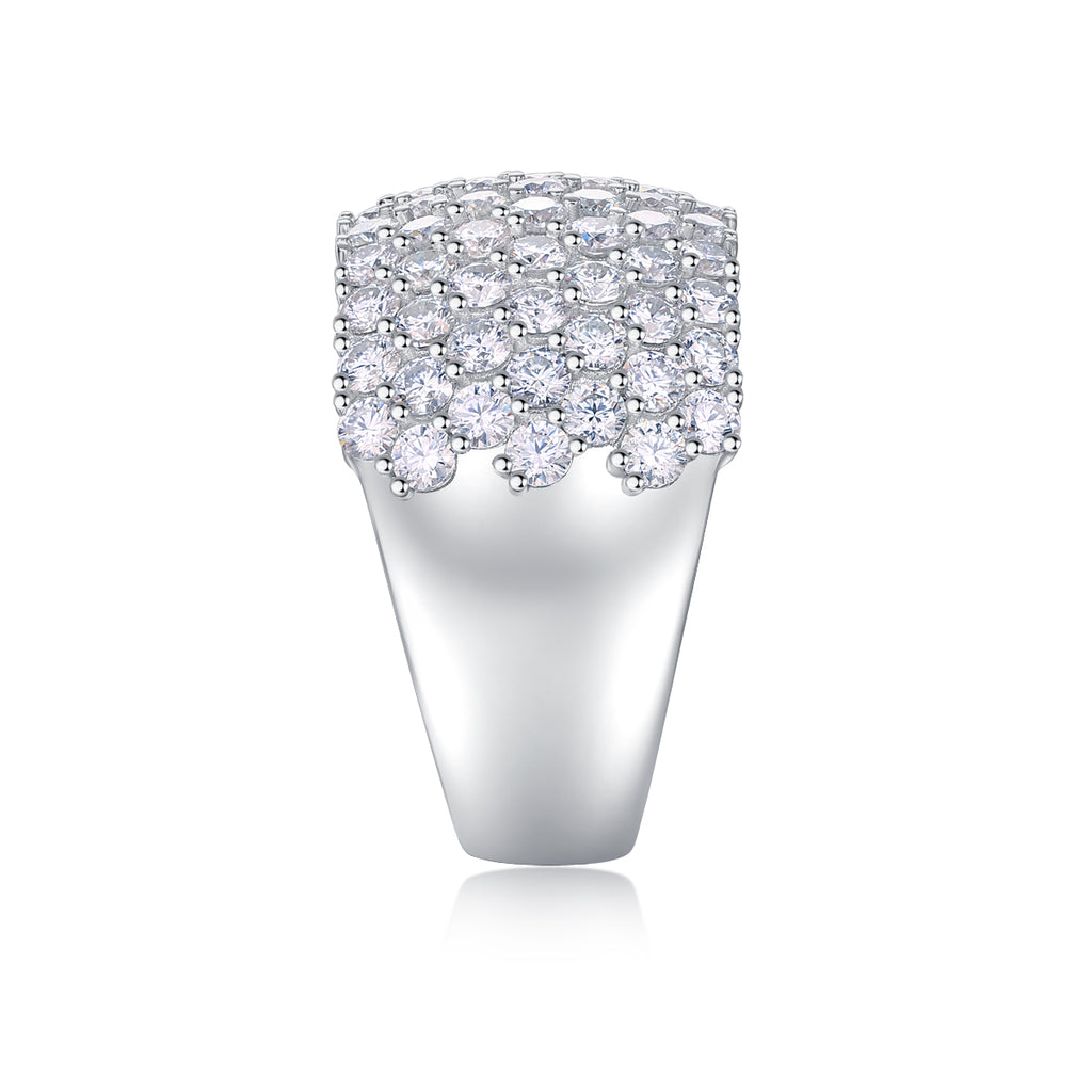 Multi-Row Moissanite Wide Band Ring in Sterling Silver