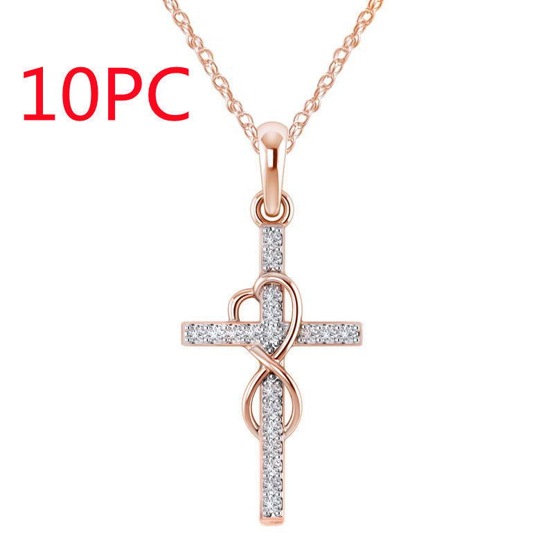 Alloy Pendant with Diamond and Cross Necklace