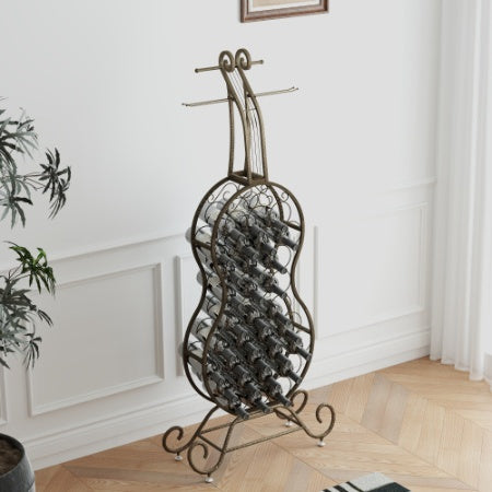 Cello-Shaped Wine Rack with Storage - Freestanding Baker's Rack