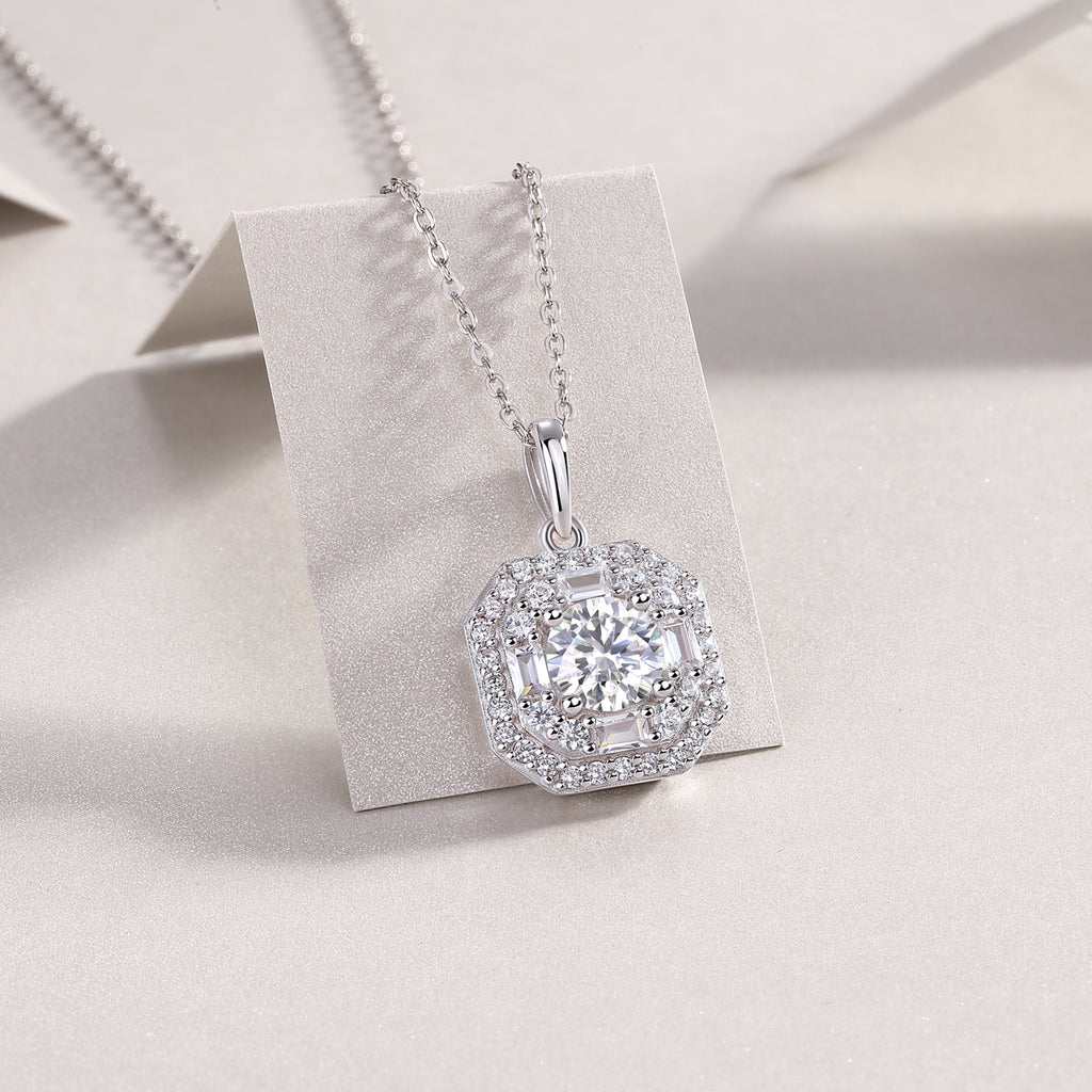 Square Moissanite Pendant Necklace - 1 Carat S925 Sterling Silver