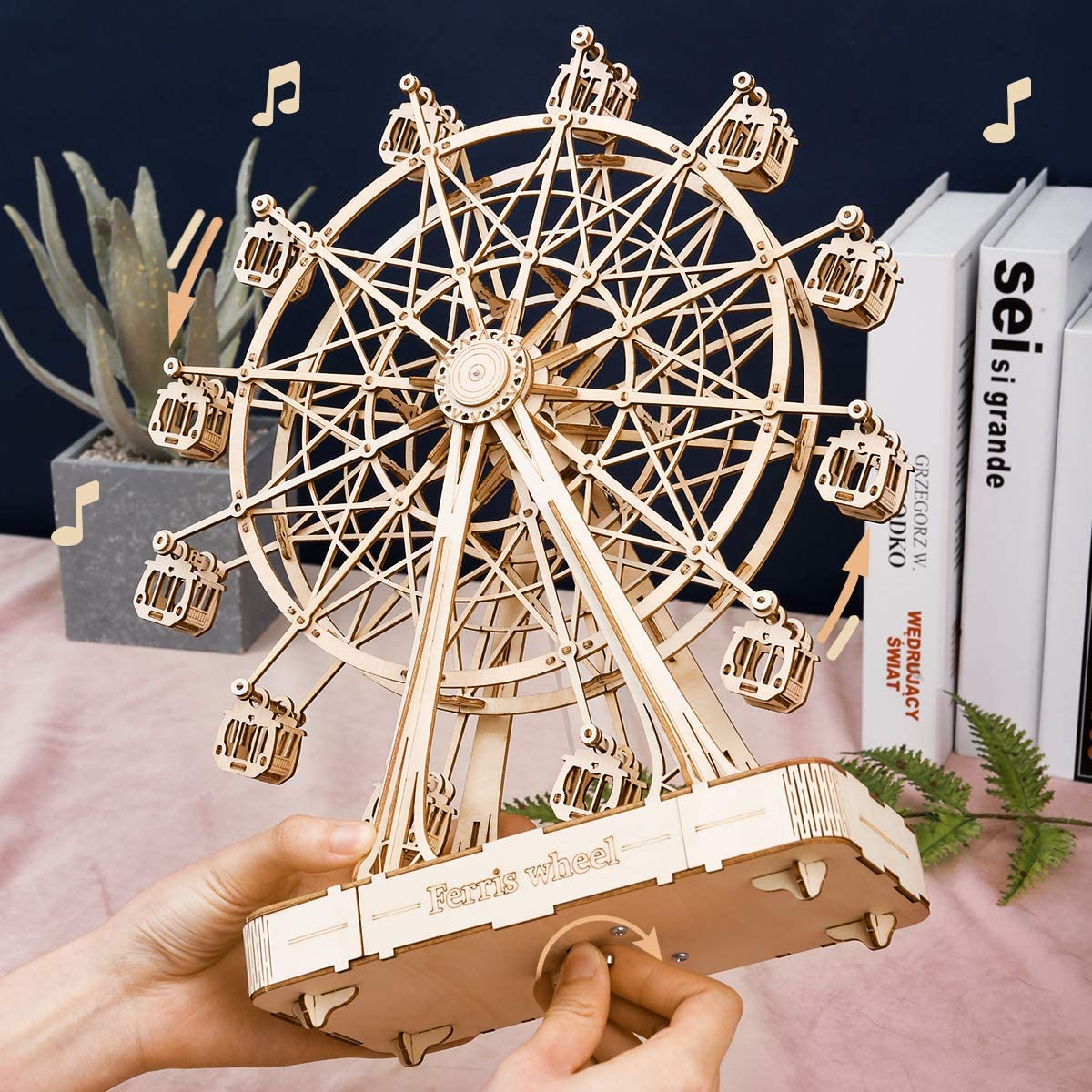 Robotime DIY Wooden Rotatable Ferris Wheel Model with Playing Music