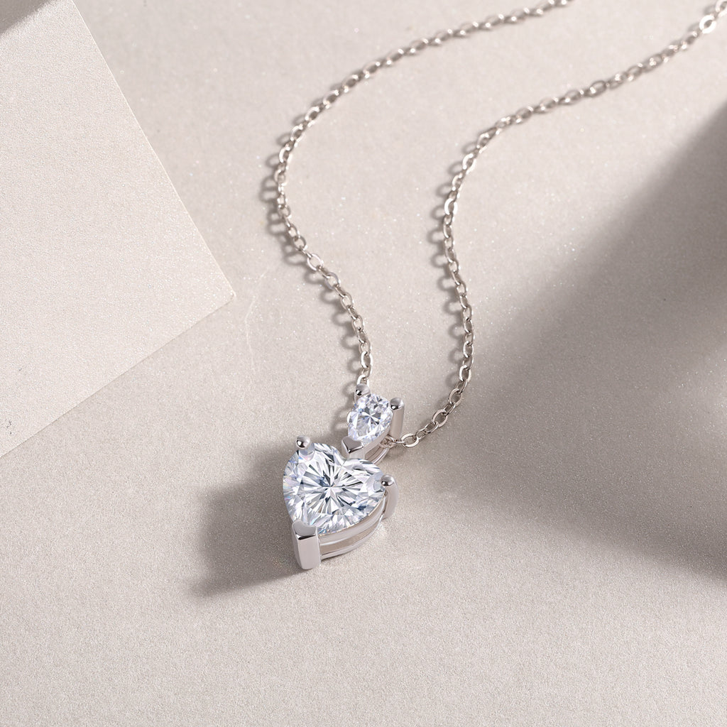 Heart Moissanite Necklace - S925 Sterling Silver Platinum-Plated with Chain
