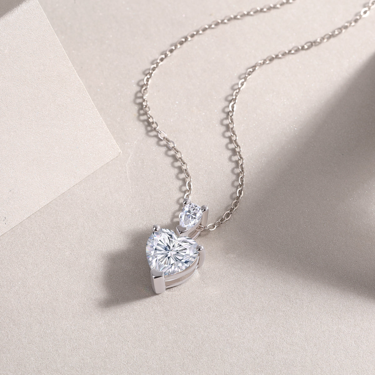 Heart Moissanite Necklace - S925 Sterling Silver Platinum-Plated with Chain