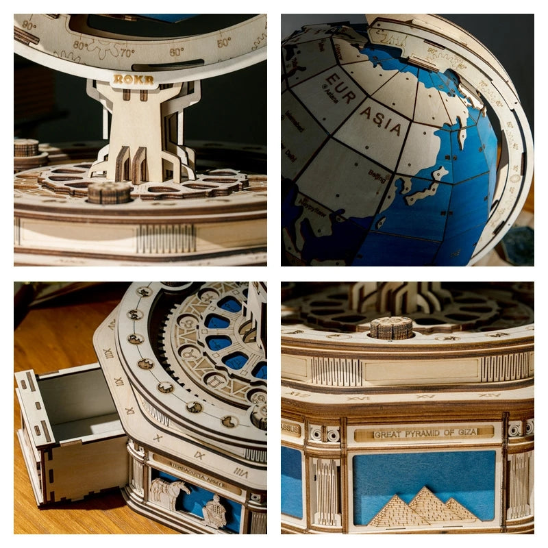 Robotime 3D Wooden Globe Puzzle - 567-Piece Mechanical Earth Model