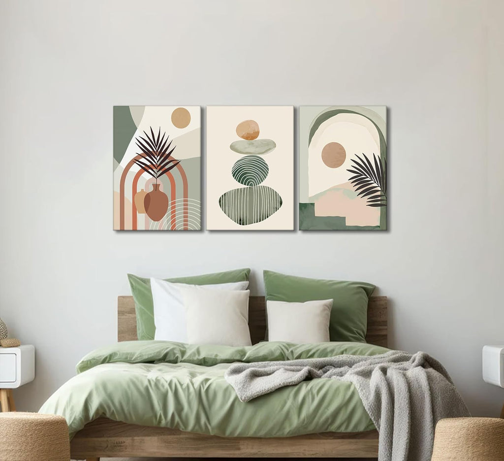3-Piece Boho Canvas Wall Art Set - Framed & Ready to Hang (12" x 16")