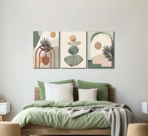 3-Piece Boho Canvas Wall Art Set - Framed & Ready to Hang (12" x 16")